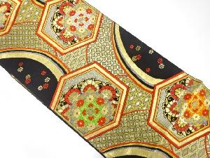 アンティーク　亀甲に華文・古典柄模様織出し袋帯（着用可）